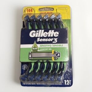 Gillette Sensor3 Sensitive Men's Disposable Razor, Comfortgel Technology - 12 Ct